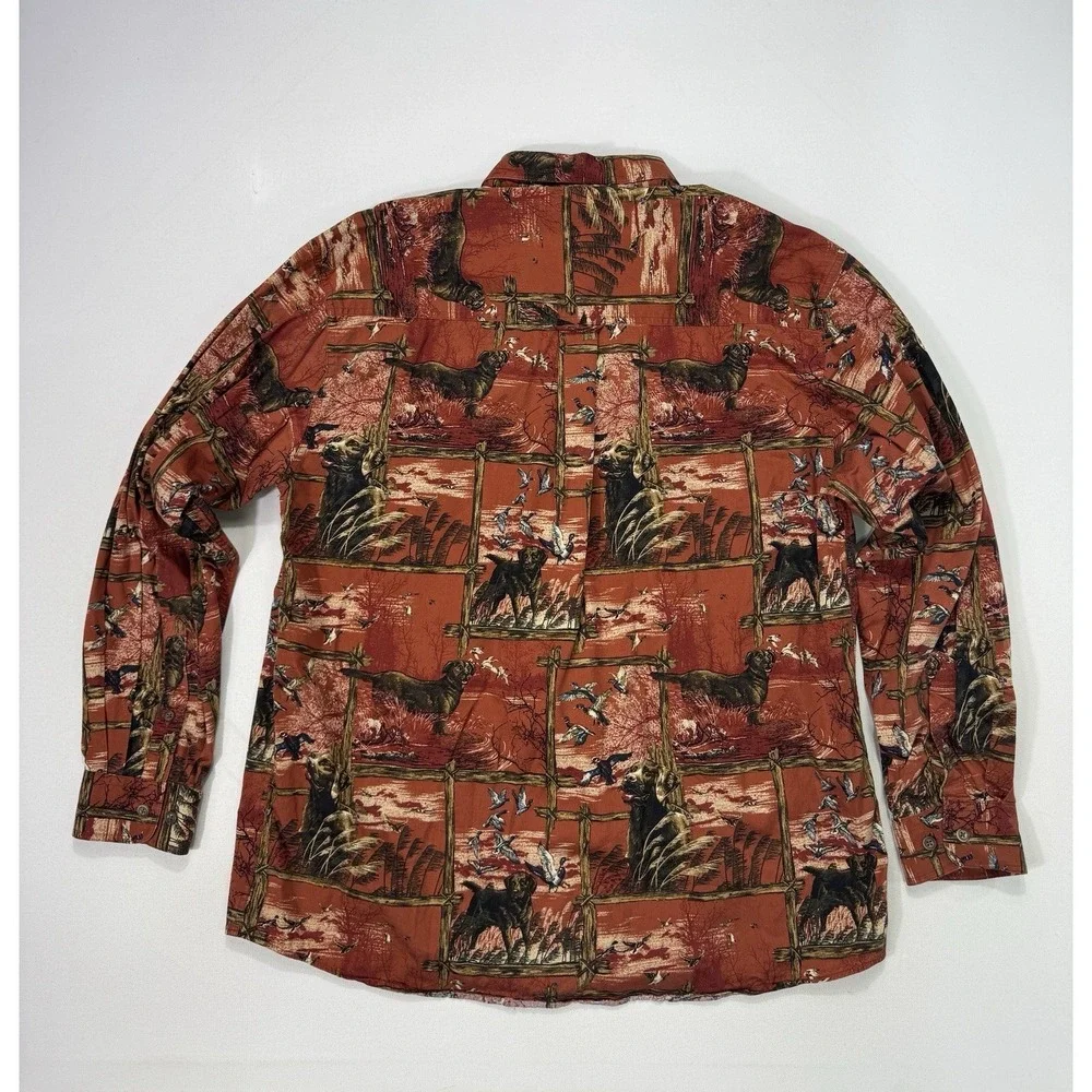 Magellan Sportswear Shirt Men Large Bird Dog Hunting AOP Button Down Outdoor Red